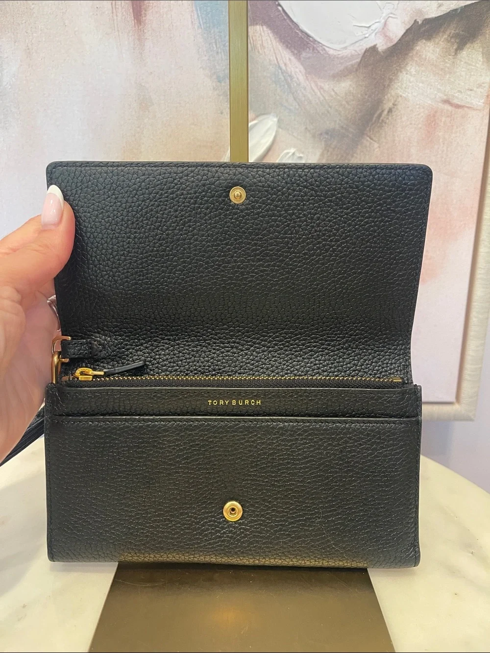 Tory Burch Black Britten Leather Wallet with Wristlet